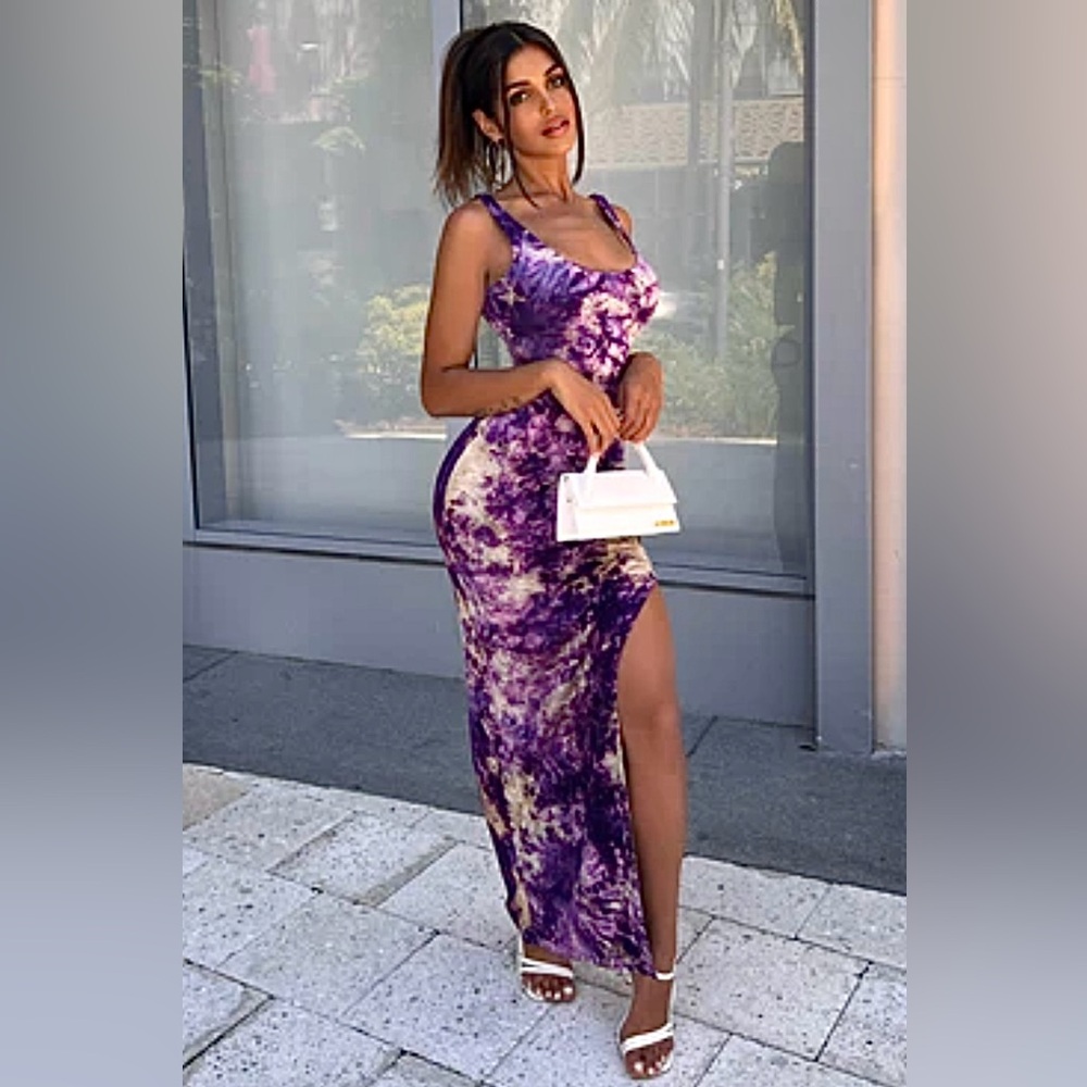 Fashion Nova Purple and Cream Maxi Dress